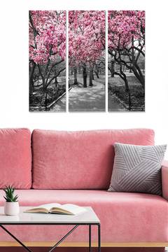 Cuadro decorativo tríptico Fabulosus cherry blossom alley MDF Multicolor 